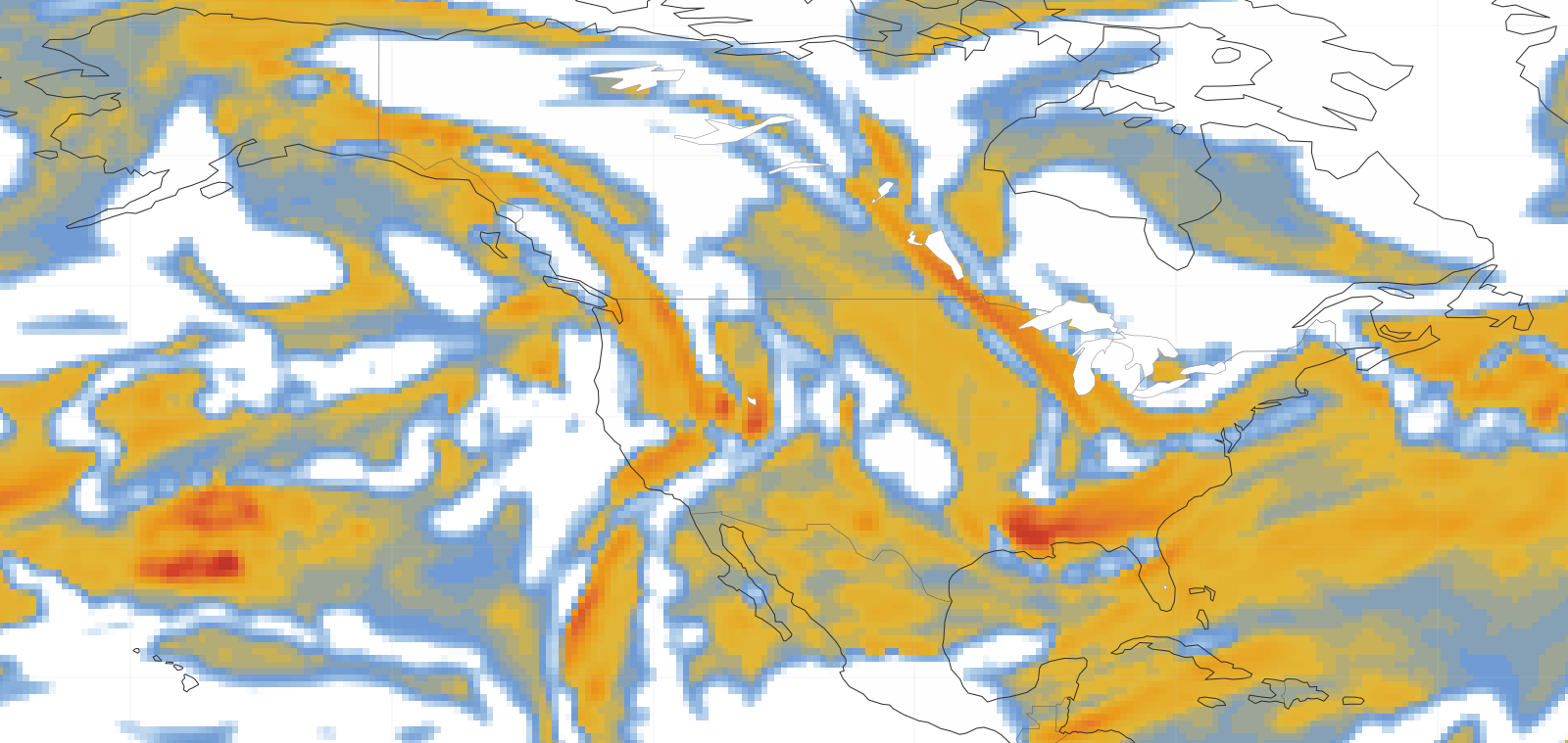 North America Turbulence Forecast Map - FL350 +0h