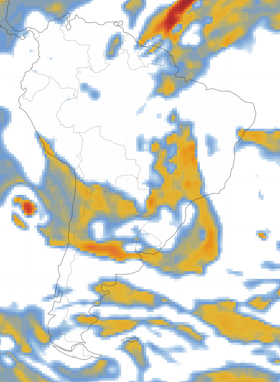 South America Turbulence Forecast Map - FL350 +0h